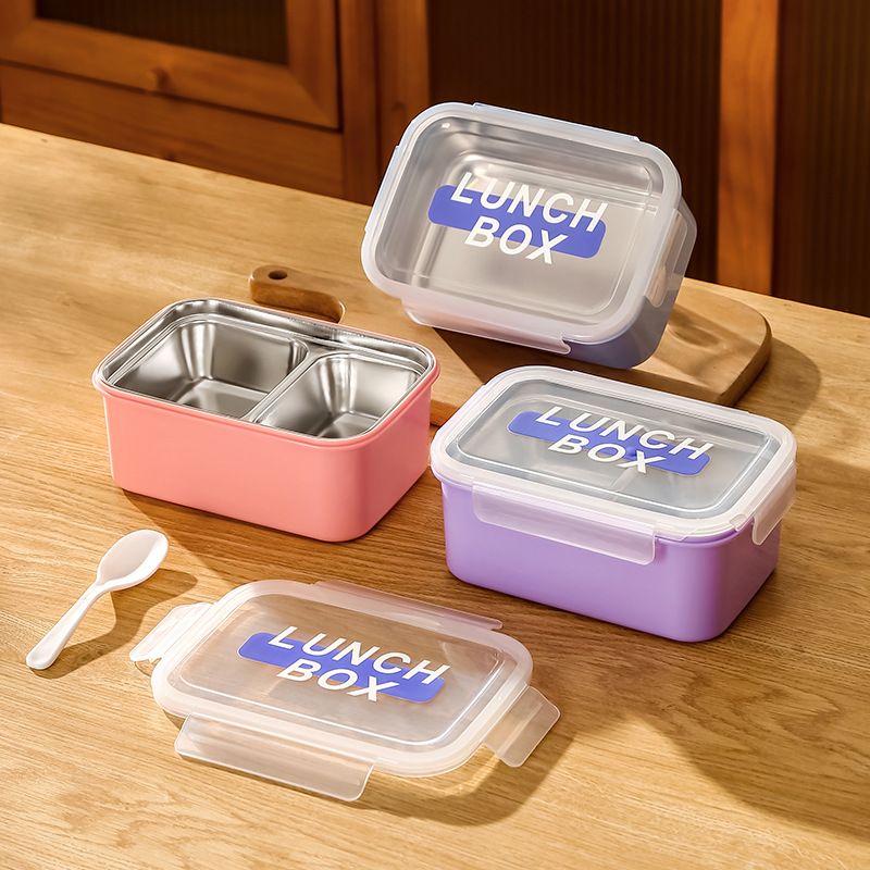 Minimalist Student 304 Stainless Steel Compartment Lunch Box Office Worker Lunch Box Bento Box with Lid Travel Food Container