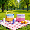 Kids Picnic Camping Portable Double-Layer Lunch Box with Handle Student Small Square Buckle Lunch Bento Box Fork