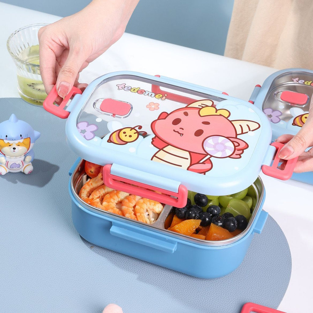 Kids Cartoon Compartment Lunch Box Student 304 Stainless Steel Lunch Box Portable Large Capacity Bento Box Travel Food Container