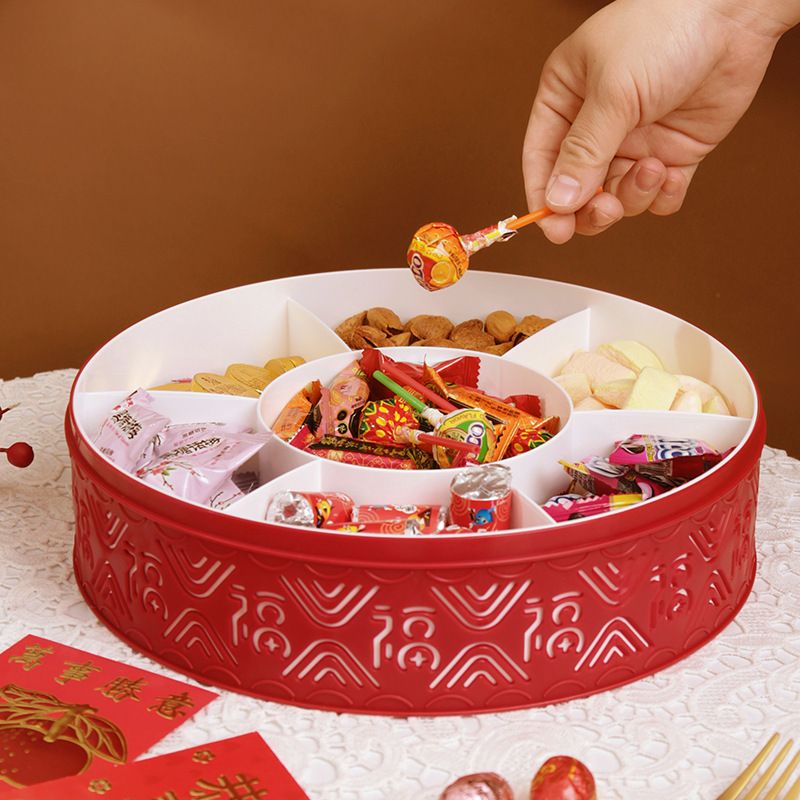 New Year Festive Compartment Candy Box Transparent Round Plastic Snack Box Nuts Sunflower Seeds Almonds Storage Box