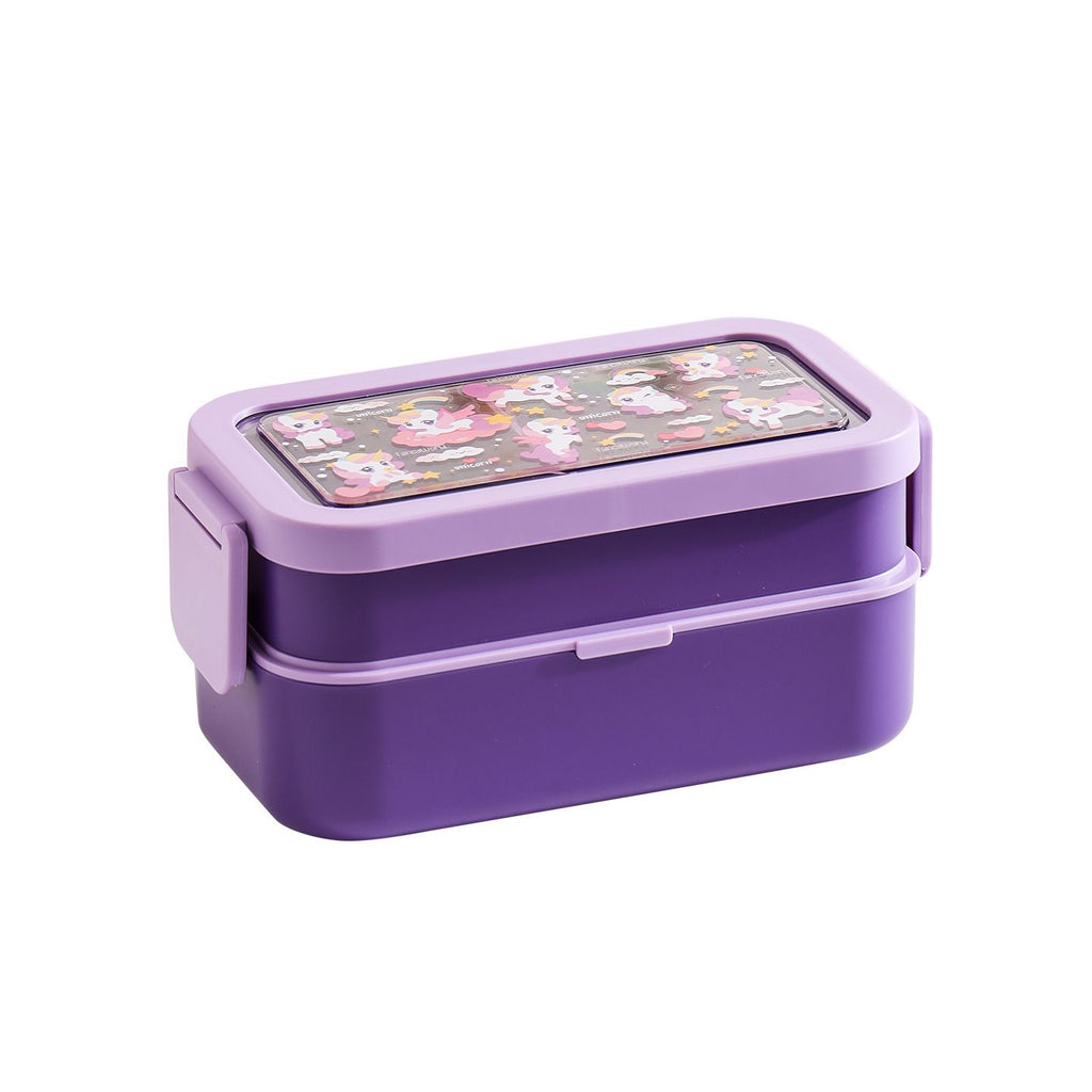 Cartoon Japanese Style Student Compartment Double-Layer Lunch Box Microwave Safe Kids Bento Box Dining Plate Picnic Dessert