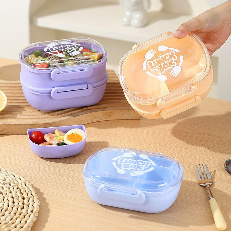 Minimalist Student Single/Double Layer Plastic Lunch Box with Lid Office Worker Portable Lunch Bento Box Food Container