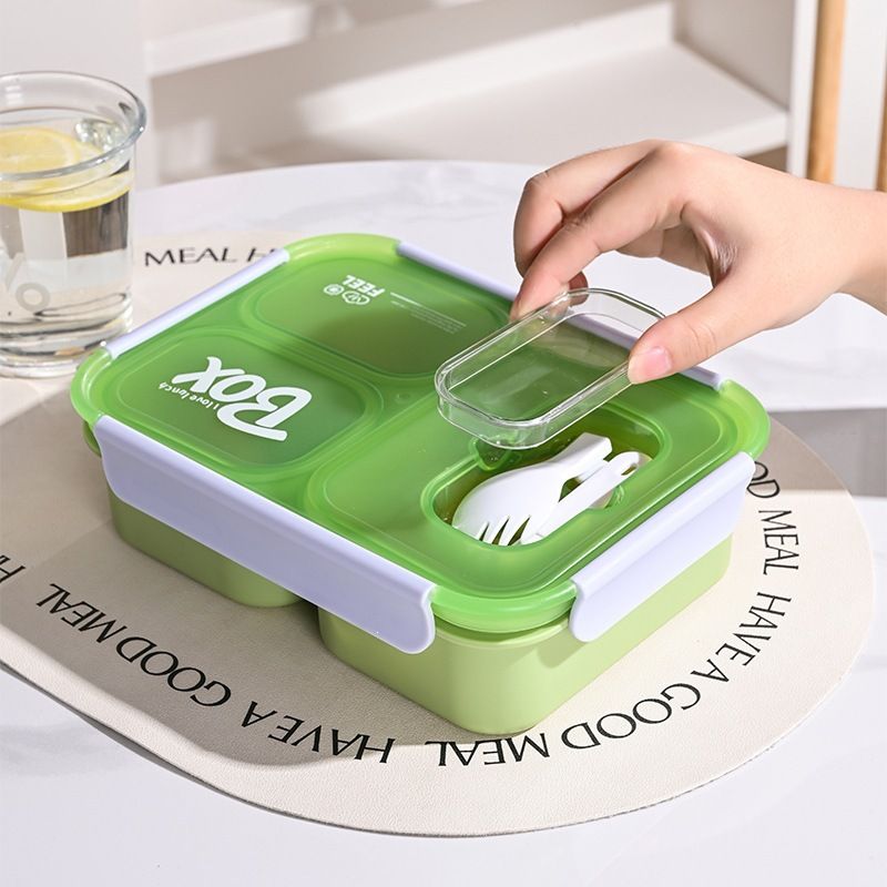Student PP Large Capacity Compartment Lunch Box Microwave Safe Office Worker Minimalist Lunch Bento Box with Cutlery