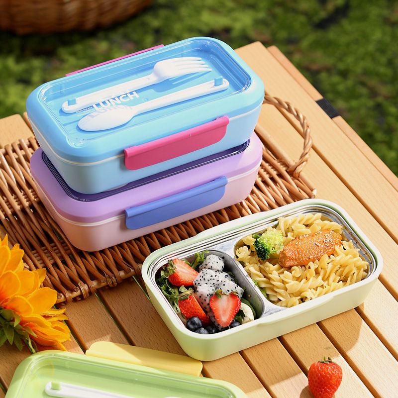 Student 304 Stainless Steel Fresh Compartment Lunch Box with Cutlery Office Worker Lunch Box Takeout Bento Box