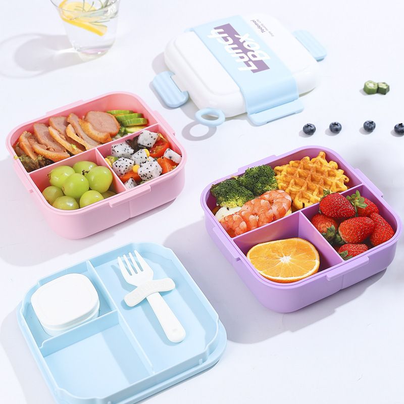 Student Minimalist Plastic Compartment Lunch Box with Cutlery Office Worker Lunch Bento Box Travel