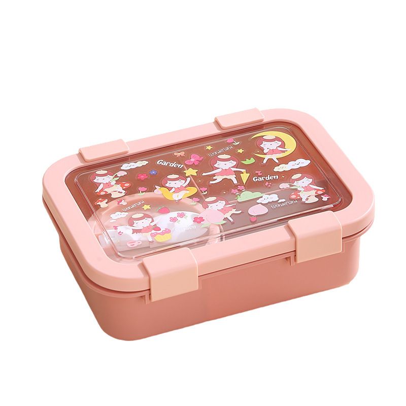 Student Cartoon Compartment Plastic Lunch Box Soup Bowl Office Worker Microwave Safe Lunch Bento Box with Cutlery