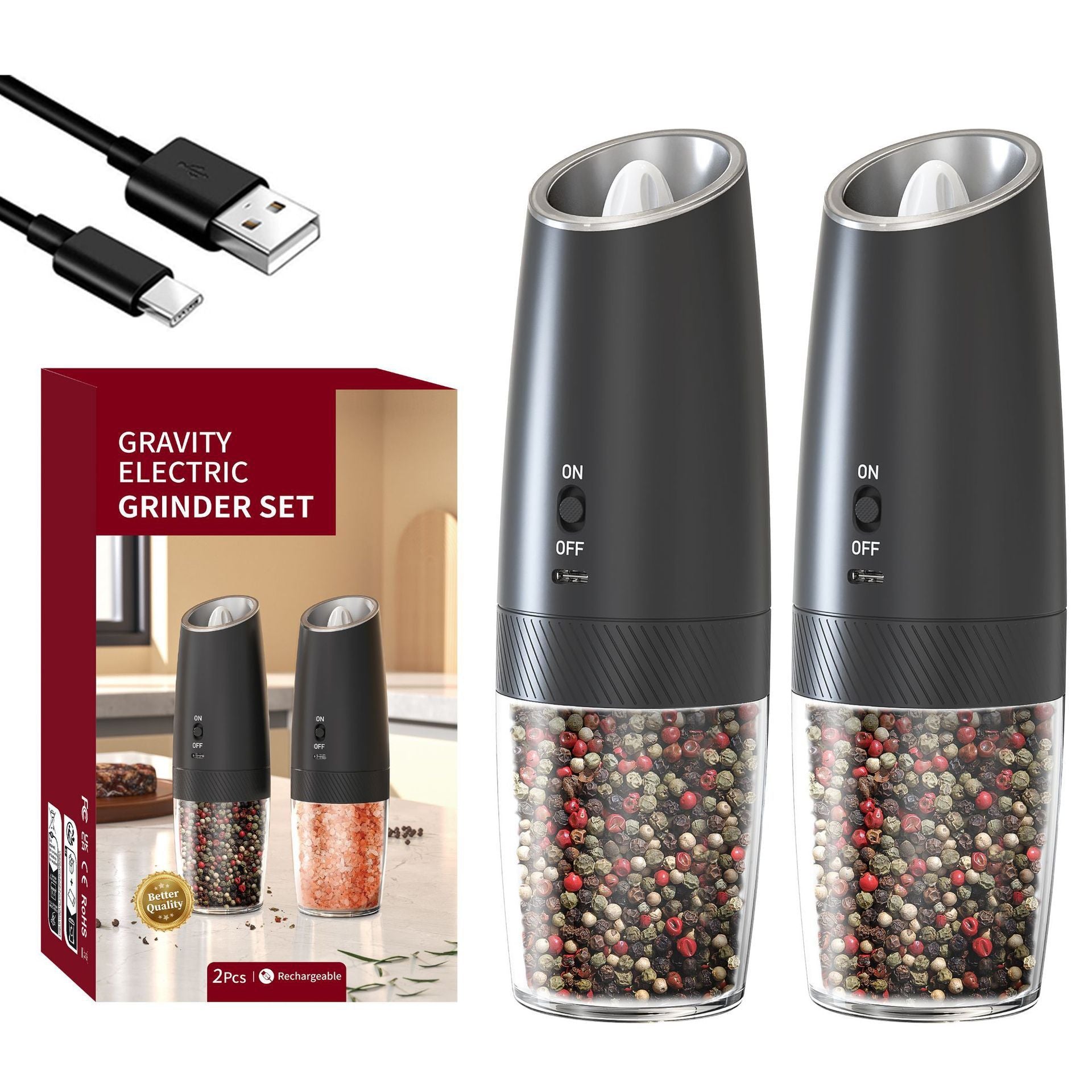 Household Electric Grinder Gravity-Sensing Smart Salt and Pepper Grinder Rose Salt Electric Grinder