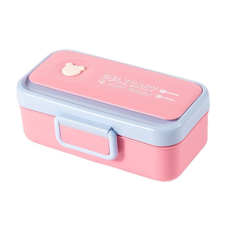Student Buckle Plastic Lunch Box Microwave Safe Kids Cartoon Lunch Bento Box Travel Small Food Container