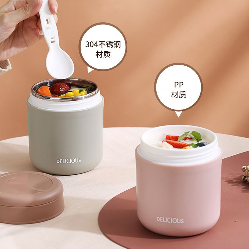 Student Cereal Milk Cup Office Worker Stylish Portable Stainless Steel Soup Cup and Porridge Jar Drinking Cup