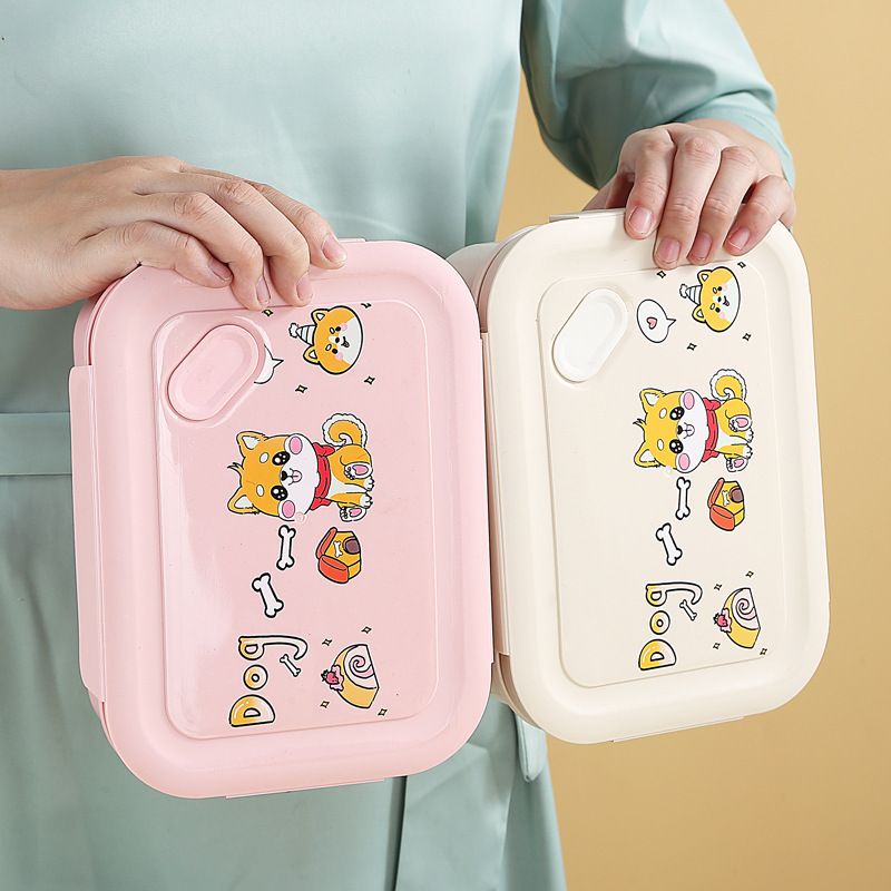 Student Bamboo Fiber Cartoon Compartment Lunch Box Japanese Style Lunch Bento Box Microwave Safe Kids Travel Food Container