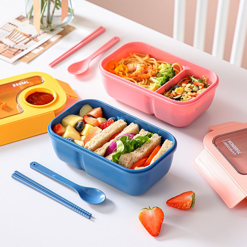 Japanese Style INS Style Student Compartment Plastic Lunch Box Office Worker Lunch Bento Box Portable Sauce Box