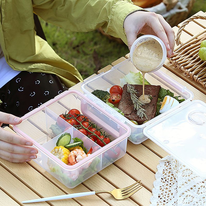 Fiambrera Bento de PP y silicona al por mayor, recipiente apilable para alimentos