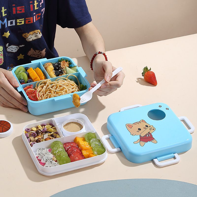 Cartoon Square Compartment Lunch Box Student Microwave Safe Lunch Bento Box Kids Travel Small Food Container