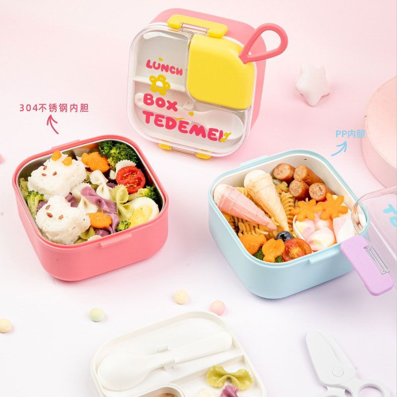 Kids 304 Stainless Steel Baby Food Bowl Set Cartoon Baby Feeding Tableware Spoon Scissors Bento Baby Food Box
