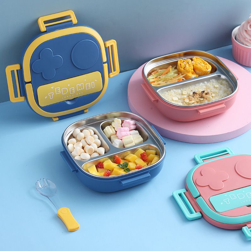Cartoon Kids Robot Shape 304 Stainless Steel Compartment Lunch Box Baby Kindergarten Travel Lunch Bento Box