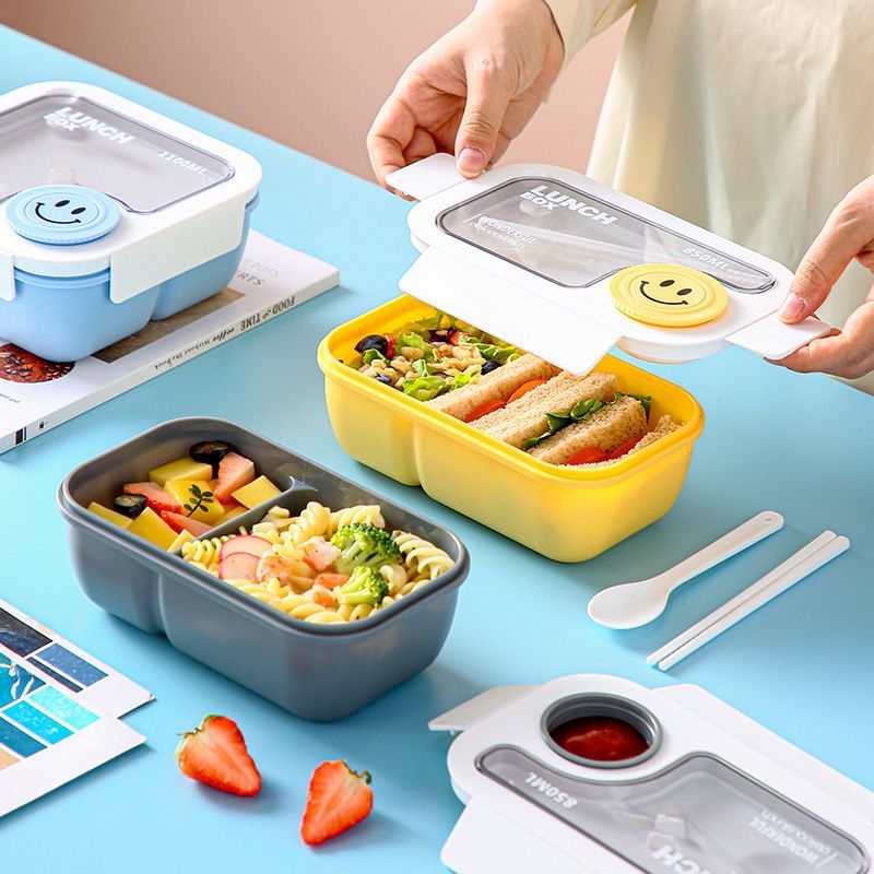 Cute Student Compartment Lunch Box Microwave Safe Office Worker Japanese Style Lunch Bento Box Spoon and Chopsticks