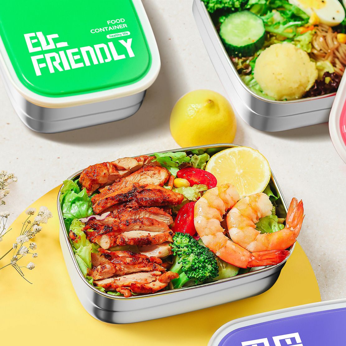 Kitchen Fridge Large Small Capacity Stainless Steel Freshness Box Set Student Office Worker Bento Lunch Box with Lid
