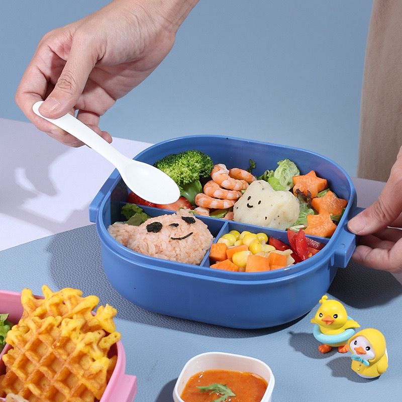 Student Cartoon Compartment Plastic Lunch Box with Lid Double-Layer Microwave Safe Freshness Box Kids Food Container Bento Box