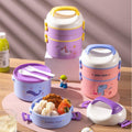 Student Cartoon Round Bucket Plastic Lunch Box Single/Double Layer Office Worker Bento Box Large Capacity Heating