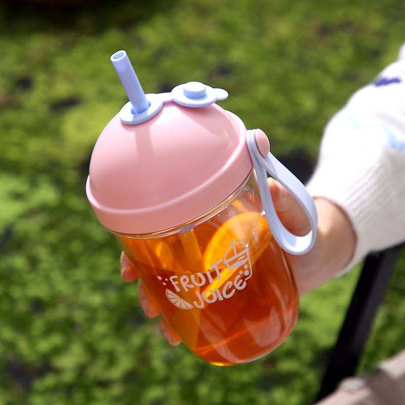 Stylish Student Draining Fruit Salad Cup Minimalist Plastic Straw Cup Portable Milk Cup