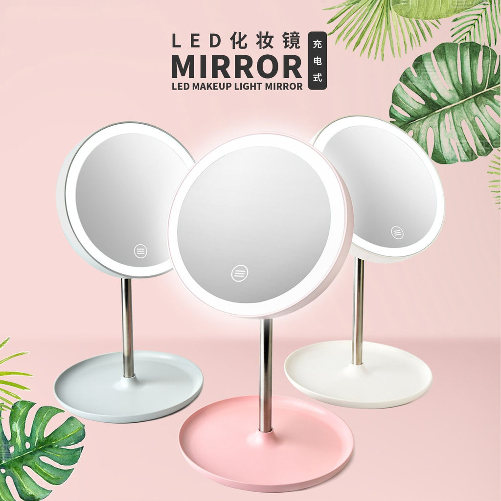 Makeup Mirror LED Desktop Rechargeable with Light Student Dorm Round Vanity Mirror Live Streaming Fill Light Makeup Portable Mirror