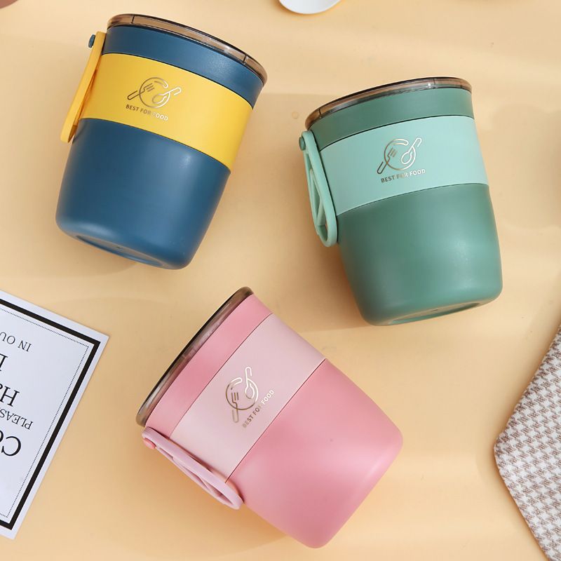 Minimalist Office Worker Portable Porridge Jar 304 Stainless Steel Soup Cup Student Cereal Cup with Lid with Spoon Gift