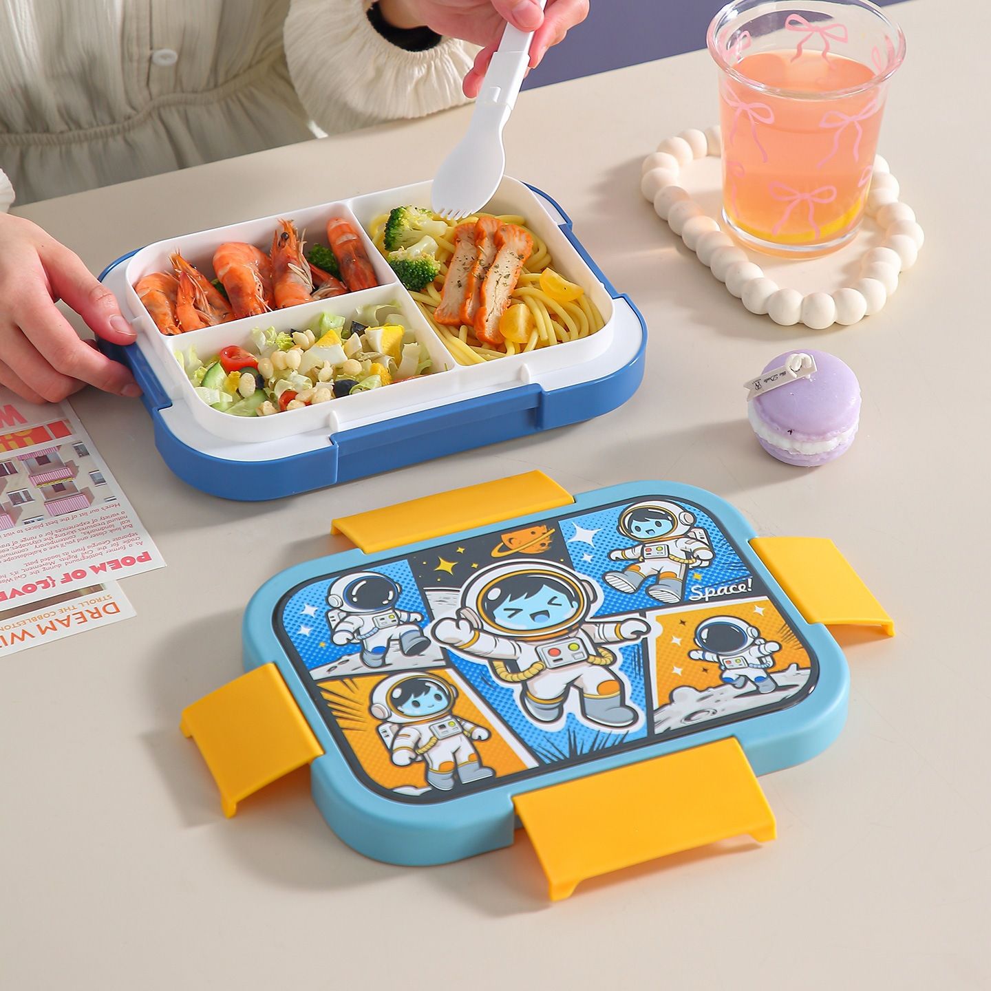 Fiambrera Bento de acero inoxidable al por mayor, recipiente apilable de comida para niños