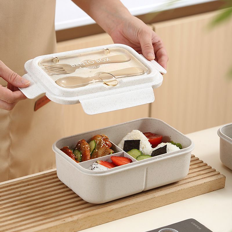 Wheat Straw Japanese Style Compartment Student Lunch Box Office Worker Lunch Bento Box Microwave Safe Water Cup Set