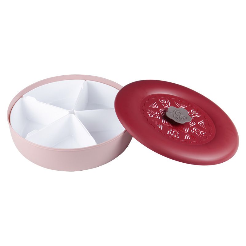 Household Festive Chinese Style Compartment Candy Box Hollow Snack Candy Box Round Plastic Nuts Sunflower Seeds Fruit Plate