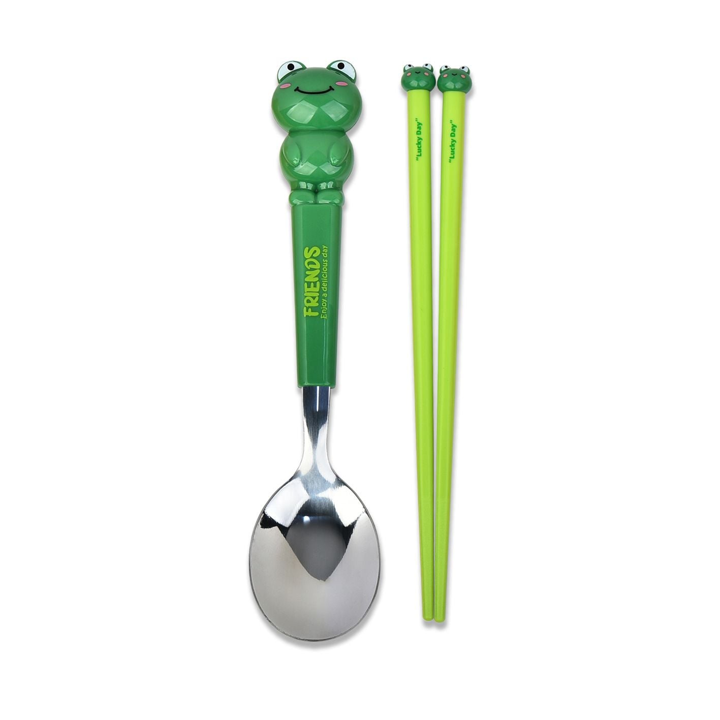 Little Pig Frog Kids Cartoon Stainless Steel Tableware Set Student Travel Portable Spoon Chopsticks 2-Piece Set with Box