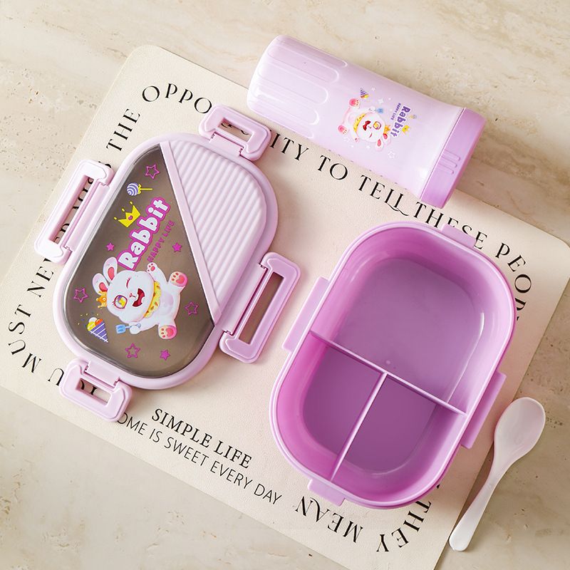 Cartoon Cute and Fun Rabbit Dinosaur Student Plastic PP Compartment Lunch Box Dorm Takeout Microwave Safe Heating Lunch Box