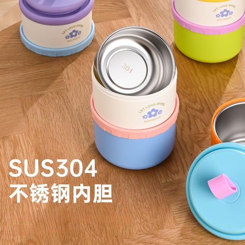 Cartoon Double-Layer Student 304 Stainless Steel Round Lunch Box Office Worker Meal Prep Lunch Bento Box Large Capacity