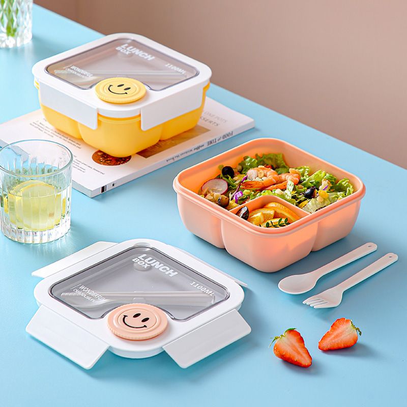 Cute Student Compartment Lunch Box Microwave Safe Office Worker Japanese Style Lunch Bento Box Spoon and Chopsticks
