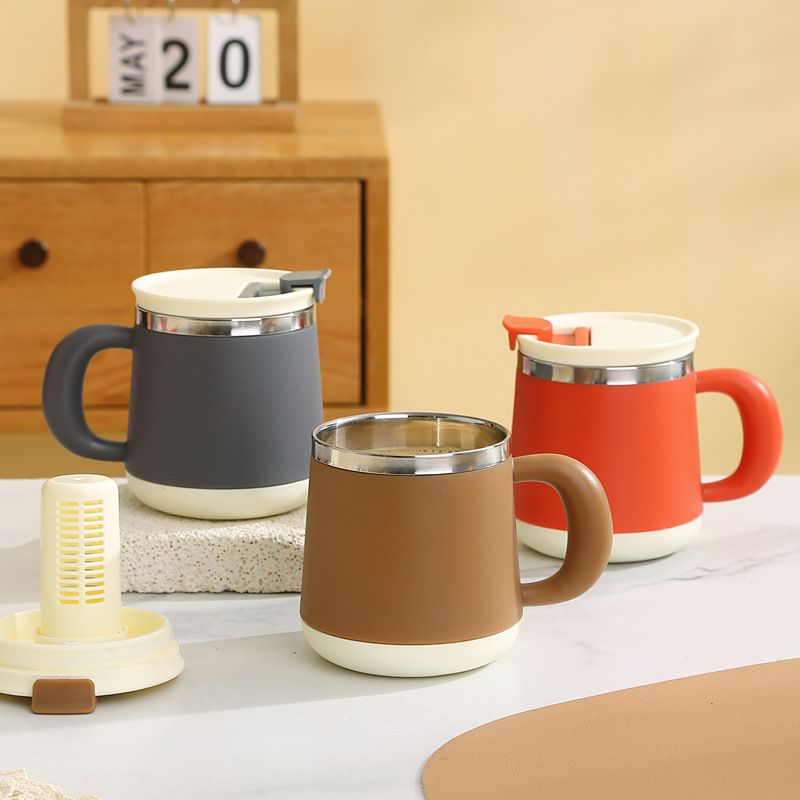 Minimalist 304 Stainless Steel with Tea Strainer Mug Office Worker Office with Lid Milk Tea Cup Student Breakfast Cup