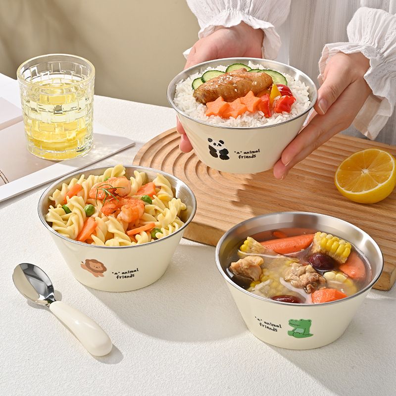Cartoon Cute and Fun 304 Stainless Steel Kids Eating Bowl Spoon and Fork Tableware Set Cafeteria Takeout Lunch Box Large Capacity