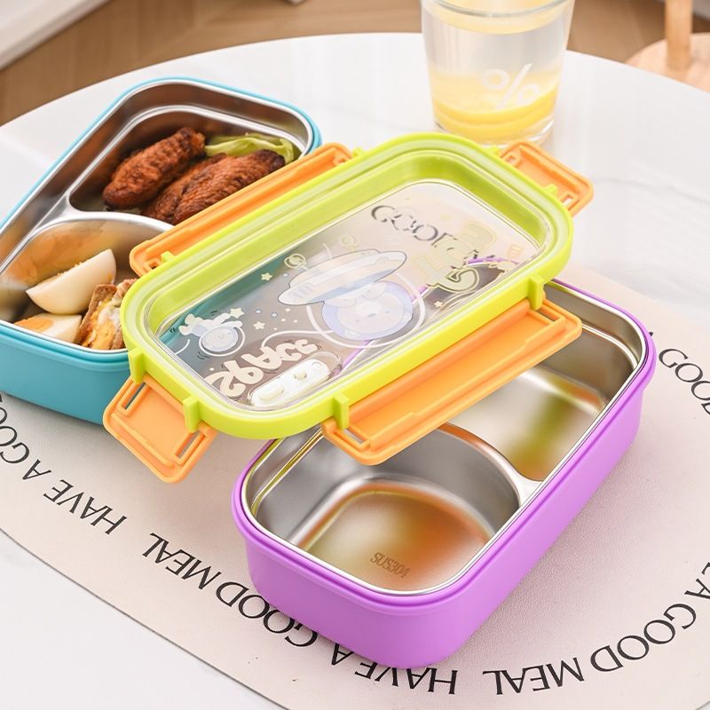 Kids 304 Stainless Steel Cartoon Compartment Lunch Box Travel Outdoor Portable Food Container Student Lunch Bento Box