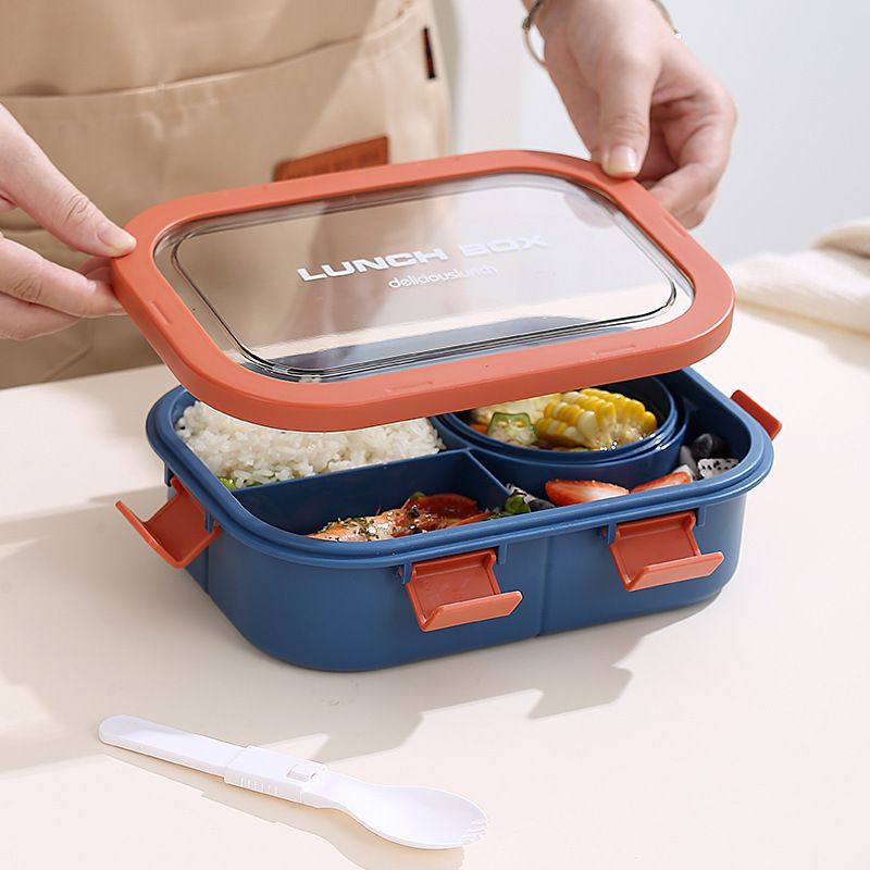 Minimalist Student Plastic Compartment Lunch Box Soup Cup Set Office Worker Portable Lunch Bento Box Buckle Takeout Food Container