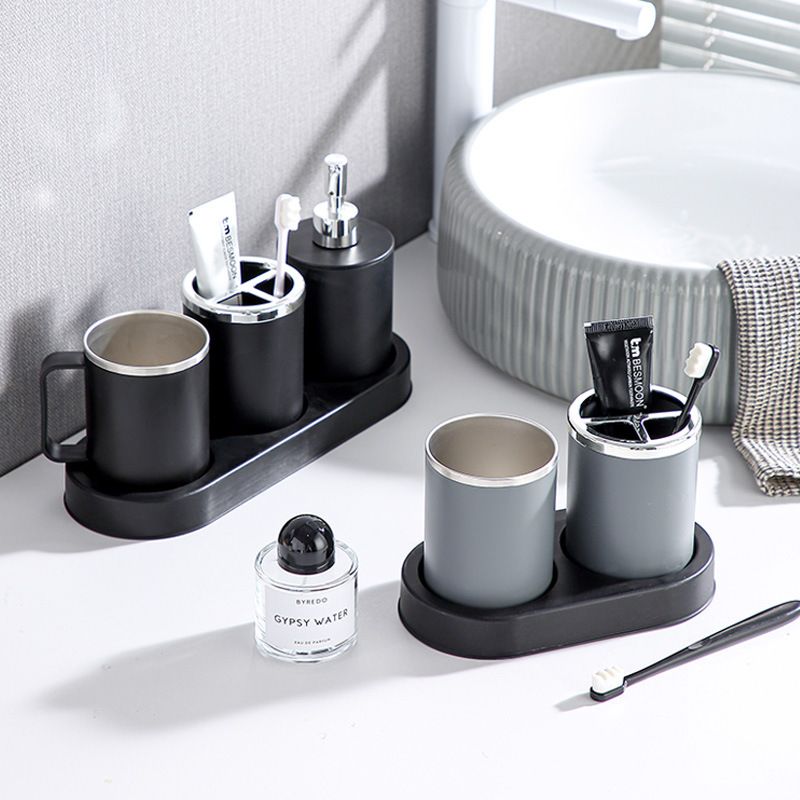 Minimalist 304 Stainless Steel Couple Mouthwash Cup with Handle Bathroom Black and White Tumbler Cup