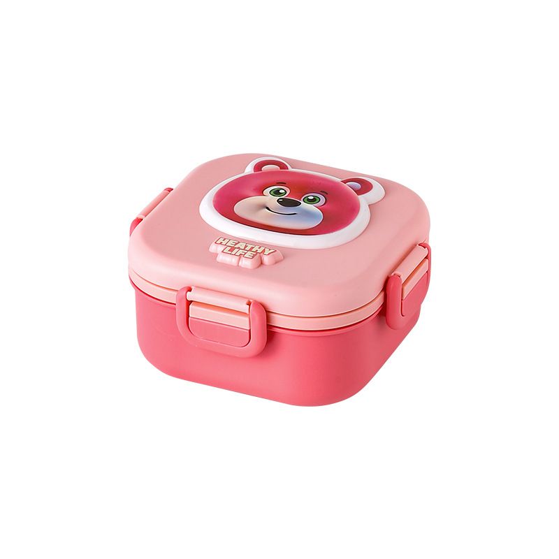 Kids Cartoon Cute and Fun Square Double-Layer PP Plastic Lunch Box with Cutlery Student Lunch Bento Box with Lid Microwave Safe