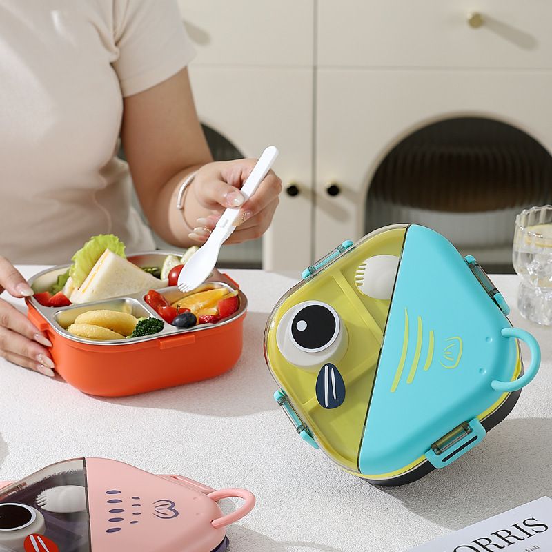 Creative Student 304 Stainless Steel Lunch Box INS Kids Bento Box Portable Takeout Lunch Box with Cutlery Sauce Box