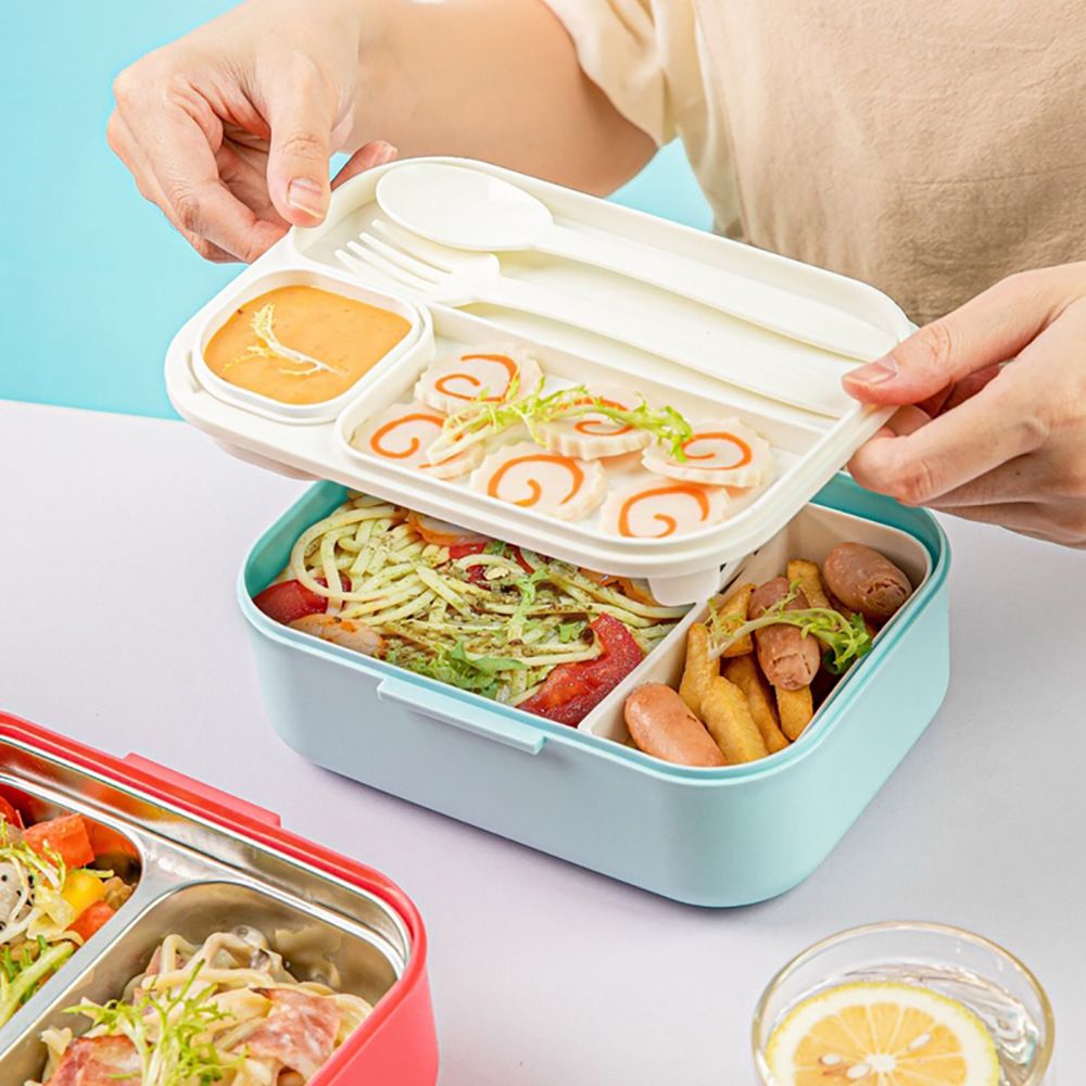 Creative Japanese Style 304 Stainless Steel Student Compartment Lunch Box with Cutlery Kids Kindergarten Spring Outing Picnic Bento Box