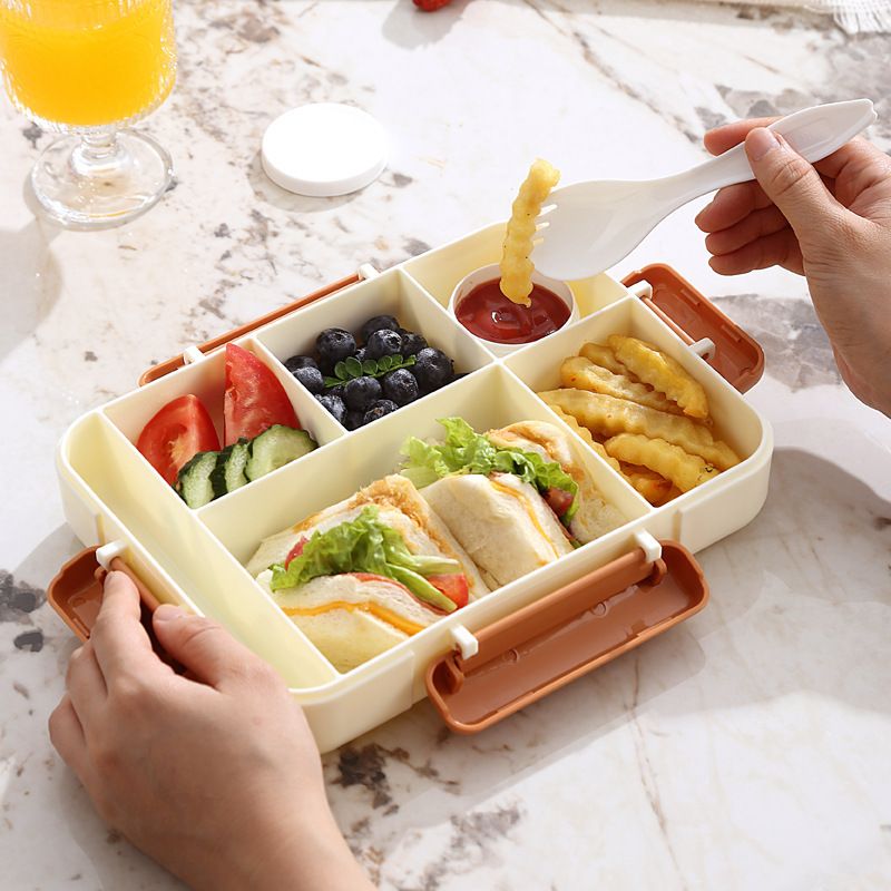 Cartoon Student Cafeteria Compartment Lunch Box Kids Lunch Box Buckle Bento Box Camping Portable Food Container