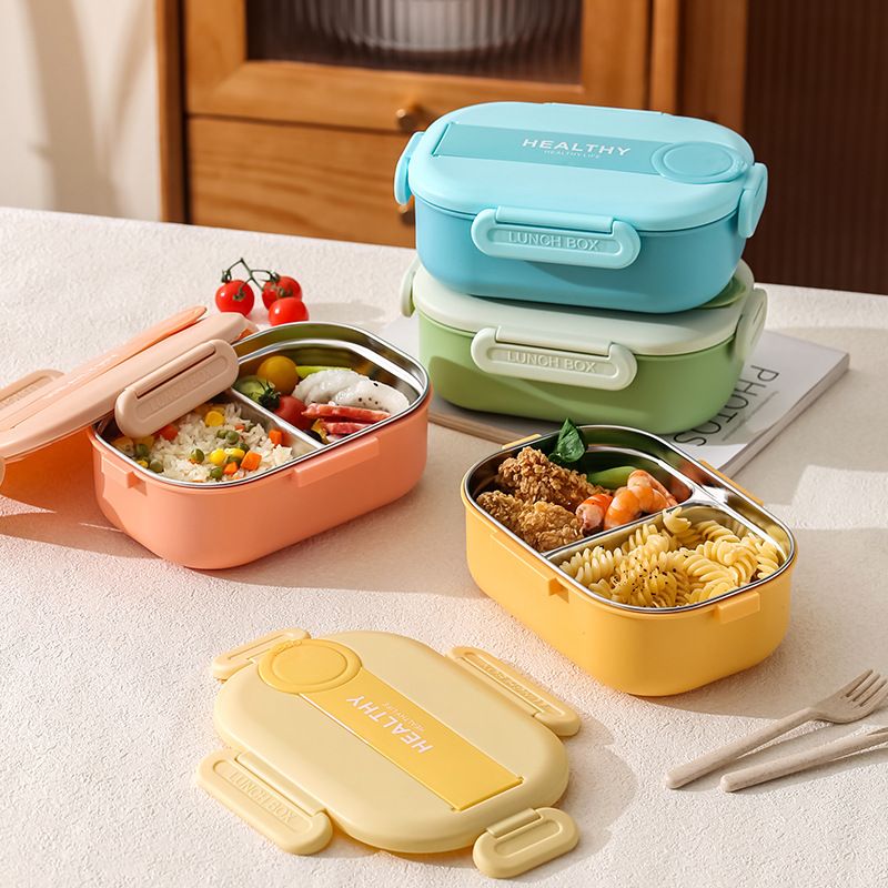 Minimalist Office Worker Meal Prep Compartment Lunch Box Student 304 Stainless Steel Lunch Bento Box with Cutlery Portable Food Container
