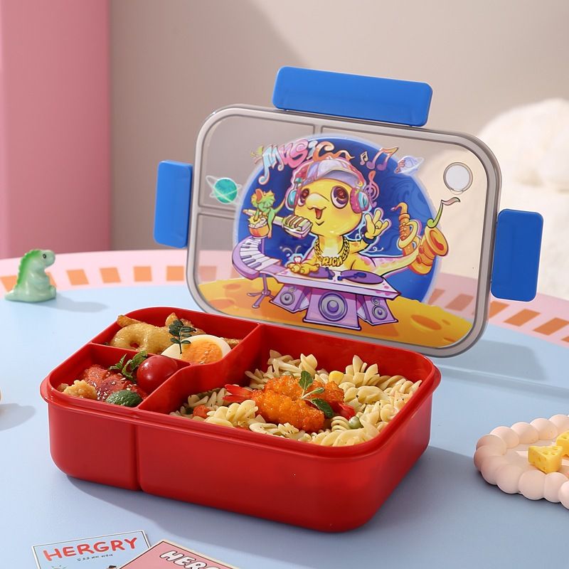 Kids Cartoon Dinosaur Plastic PP Lunch Box Student Compartment Lunch Bento Box with Spoon and Fork Portable Food Container