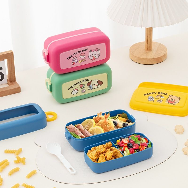 Cartoon Kids Compartment Lunch Box Microwave Safe Student Food Container Office Worker Portable Large Capacity Bento Box