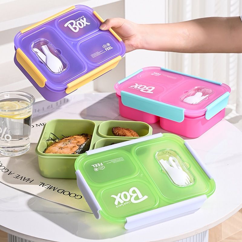 Student PP Large Capacity Compartment Lunch Box Microwave Safe Office Worker Minimalist Lunch Bento Box with Cutlery