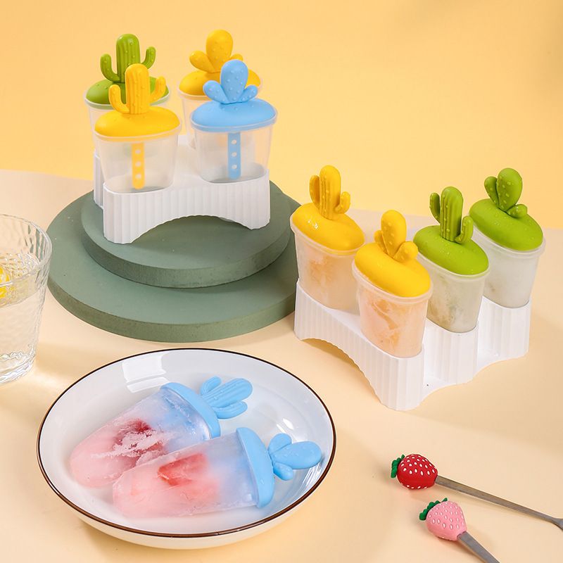 Cartoon Cactus Ice Mold Household Plastic 6-Grid Popsicle Mold Popsicle Student diy Popsicle Mold