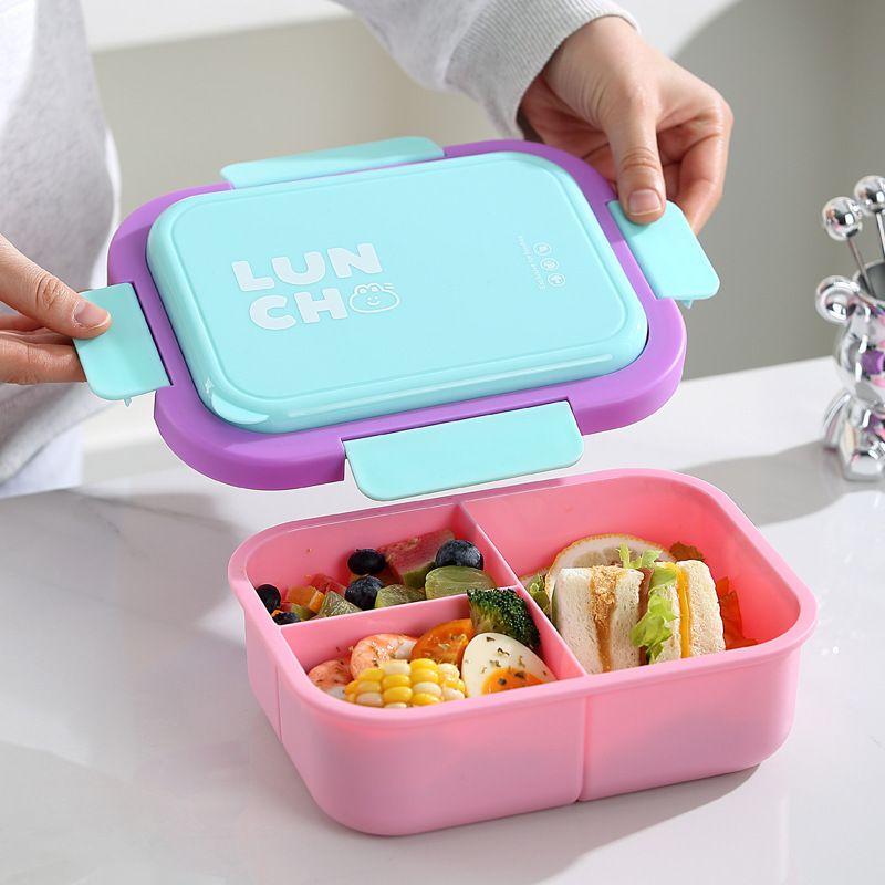 Stylish Student Compartment Plastic Lunch Box with Spoon and Fork Tableware Office Worker Portable Lunch Box Food Container