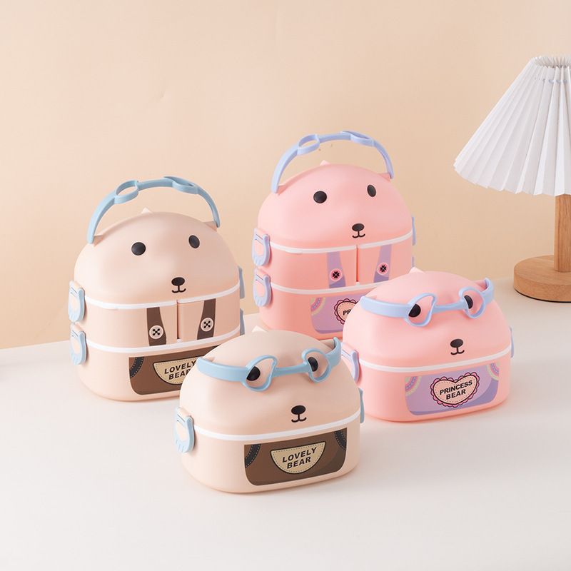 Cartoon Strap Bear Student Single/Double Layer Compartment Lunch Box Office Worker Portable Lunch Bento Box Kids Meal Bucket Food Container