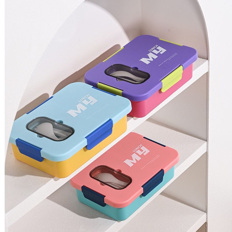 Minimalist Student Compartment Plastic Lunch Box Microwave Safe Office Worker Portable Lunch Bento Box with Cutlery